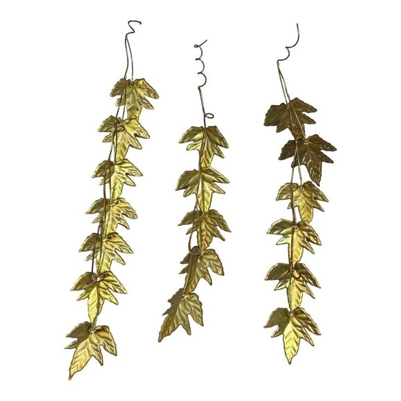 Gold Tone Metal Vine Leaf Wall Decor Home Interiors 3 Piece‎ Set Original Box - Picture 1 of 8